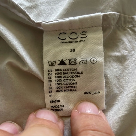 COS Light Grey Crisp Cotton Button Down Asymmetrical Midi Dress, Size 38/S-M - Picture 15 of 16